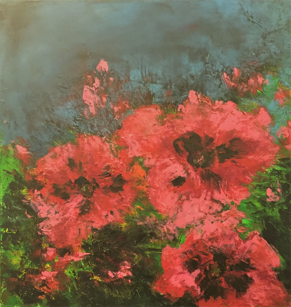 Late Summer Poppies, oil/cold wax on panel 12x12 $150